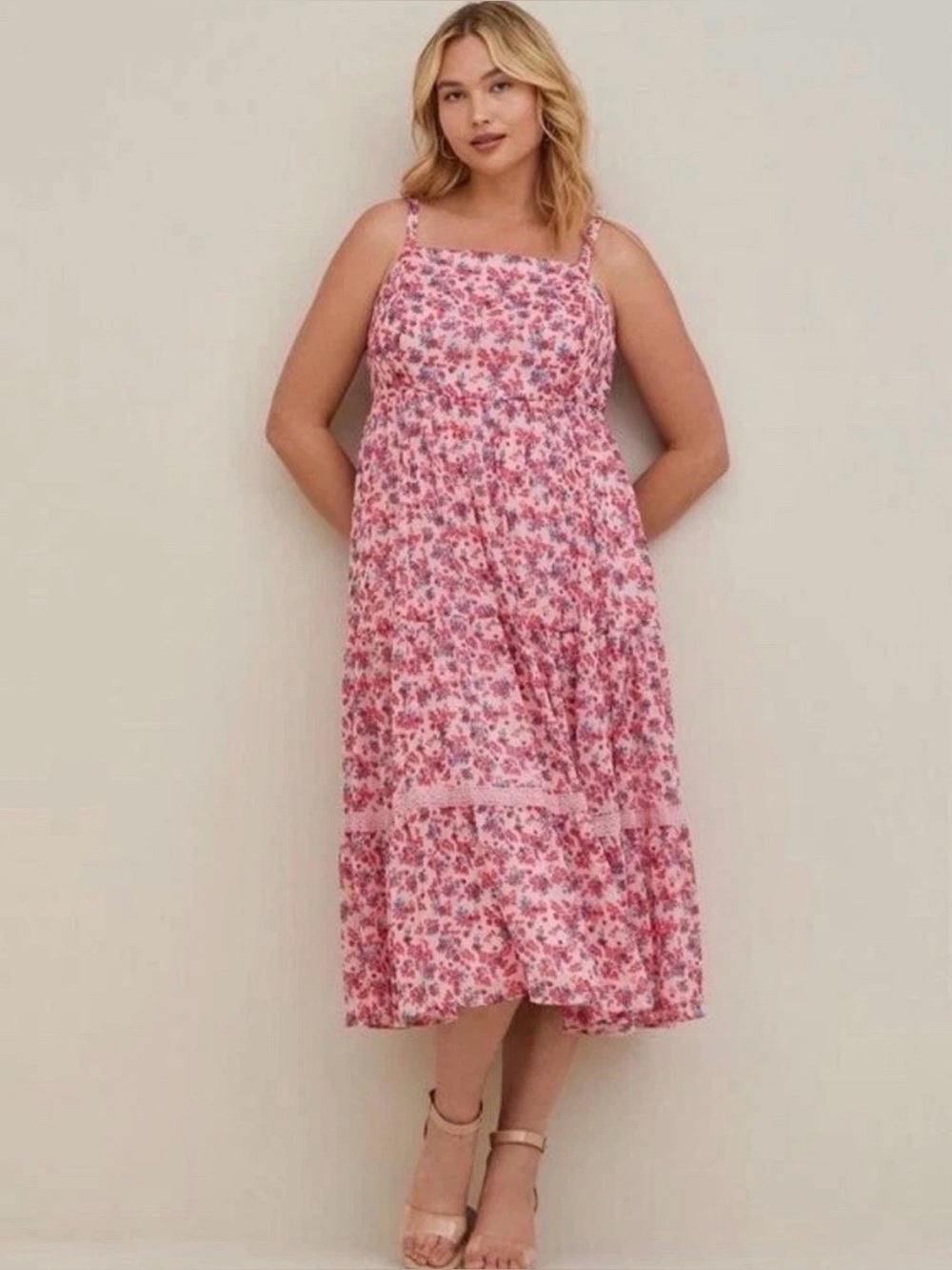 NEW Torrid Maxi Chiffon and Lurex Tiered Floral Pink Dress Women's size 6x